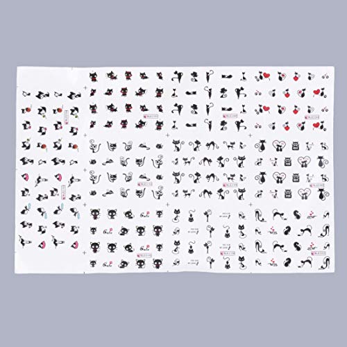 1 hoja segura fácil de combinar dibujos animados en 3D lindo vinilo gato animal uñas arte pegatina manicura calcomanía consejos herramienta de manicura DIY - negro