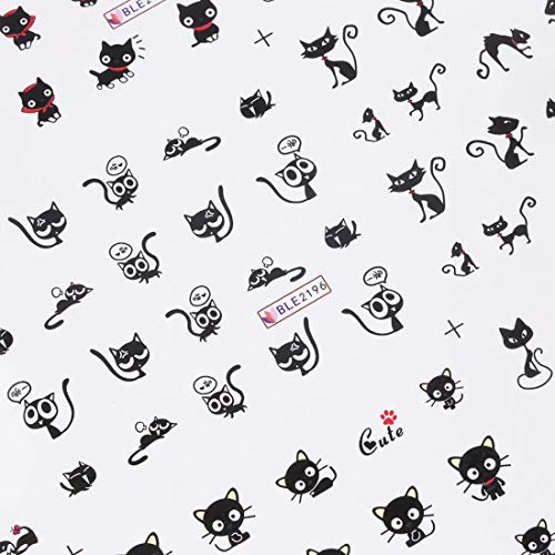 1 hoja segura fácil de combinar dibujos animados en 3D lindo vinilo gato animal uñas arte pegatina manicura calcomanía consejos herramienta de manicura DIY - negro