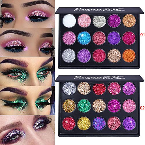 1 juego 15 colores de sombra de ojos Paleta de maquillaje Beauty con purpurina brillos metálicos para sombra de ojos cosmética mineral (02)