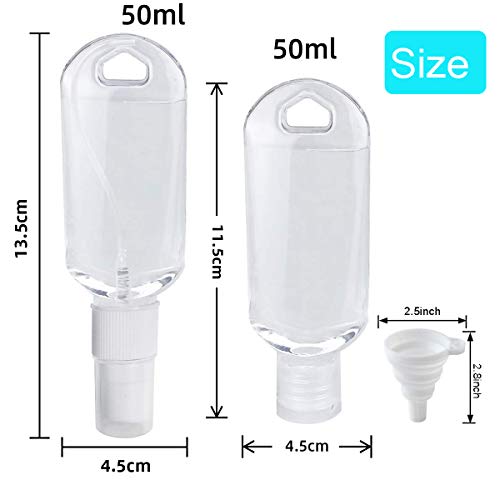 10 botellas de viaje portátiles de 50 ml a prueba de fugas, botellas vacías transparentes de pulverización fina, contenedores con tapa de llavero, botellas de plástico comprimibles para loción