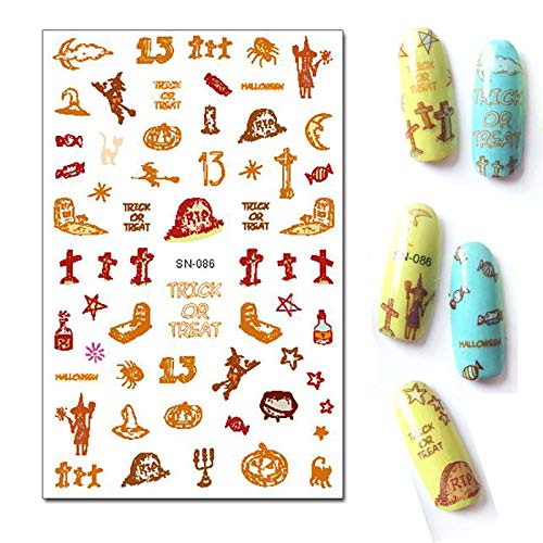 10 hojas Halloween Pegatinas Uñas, Mwoot más de 600 Pcs Pegatinas de autoadhesivas, Fluorescent 3D Nail Art Stickers - pumpkins,bats,ghosts,skulls,witches Calcomanías Arte de Uñas Pegatinas Tatuaje