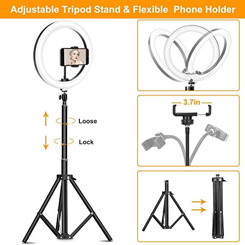 10 Pulgadas Anillo De Luz para Selfie,Anillo De Luz Led,Viene con 2 Tipos De Trípode Y Soporte para Teléfono Móvil,Adecuada para Transmisión En Vivo, Maquillaje, Fotografía, Blogs De Video, Etc.