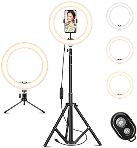 10 Pulgadas Anillo De Luz para Selfie,Anillo De Luz Led,Viene con 2 Tipos De Trípode Y Soporte para Teléfono Móvil,Adecuada para Transmisión En Vivo, Maquillaje, Fotografía, Blogs De Video, Etc.