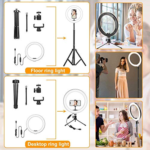 10 Pulgadas Anillo De Luz para Selfie,Anillo De Luz Led,Viene con 2 Tipos De Trípode Y Soporte para Teléfono Móvil,Adecuada para Transmisión En Vivo, Maquillaje, Fotografía, Blogs De Video, Etc.