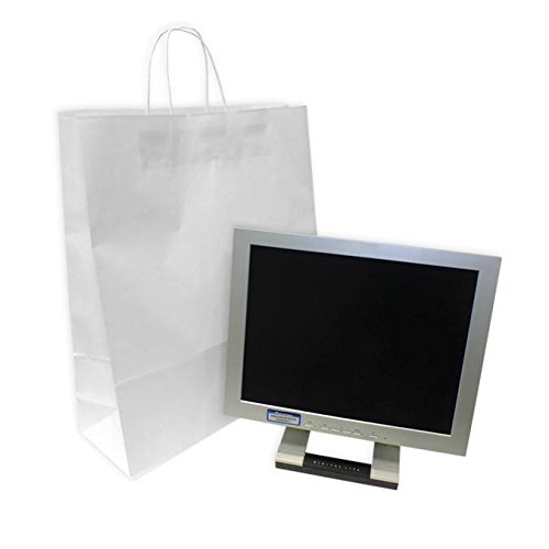 100 Bolsas de Papel Blancas 45+15x49 cm. Bolsa de celulosa con Asas rizadas. Resistente.