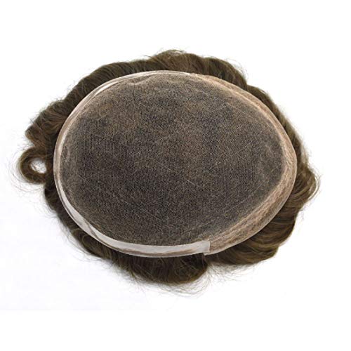 100% de privacidad Duradero y Transpirable Encaje PU Francesa Pelo Base Hombres Bisoñes Invisible línea Natural del Cabello Blanqueado Frente Nudos Remy Peluca de Pelo Hombre,#18,6in*8in