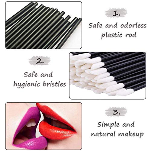 100 Piezas Pinceles Labios Desechables, Varitas Labios Desechables, Pinceles de Maquillaje, kits Herramientas Cosméticas de Belleza (50 Negros + 50 Blancos)