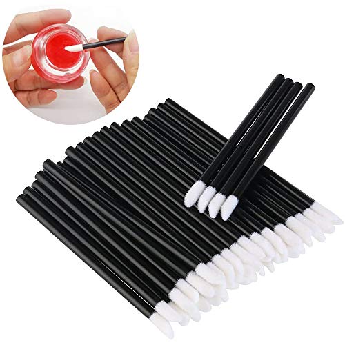 100 Piezas Pinceles Labios Desechables, Varitas Labios Desechables, Pinceles de Maquillaje, kits Herramientas Cosméticas de Belleza (50 Negros + 50 Blancos)