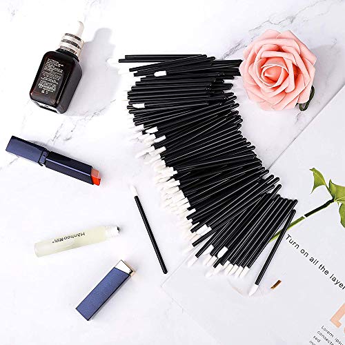 100 Piezas Pinceles Labios Desechables, Varitas Labios Desechables, Pinceles de Maquillaje, kits Herramientas Cosméticas de Belleza (50 Negros + 50 Blancos)