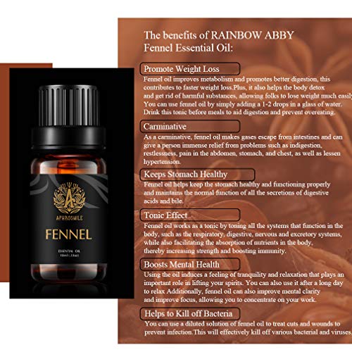 100% puro hinojo Aceite esencial, aromaterapia hinojo aceite perfumado para difusores, humidificador, 0.33oz-10ml grado terapéutico hinojo fragancia aceite esencial para masaje, hogar