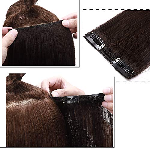 10"(25cm) Extensiones de Cabello Natural Clip Double Weft(Muy Gruesas) #2 Castaño Oscuro Pelo Natural Humano 100% Remy 8 Piezas 18 Clips Lisas Postizos Pelucas (110g)