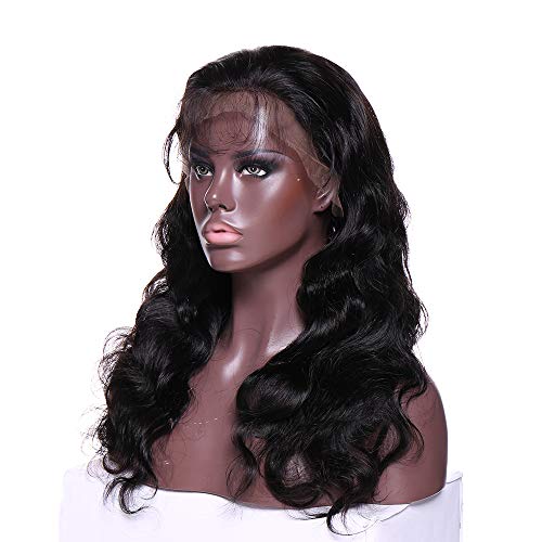 10"(25cm) Pelucas Mujer Pelo Natural [Brazilian Full Lace Front Wig] Human Hair 100% Remy Cabello Humano Brasileño 130% Densidad Rizadas Onduladas Cortas Body Wave (145g,Negro Natural)