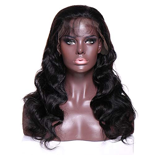 10"(25cm) Pelucas Mujer Pelo Natural [Brazilian Full Lace Front Wig] Human Hair 100% Remy Cabello Humano Brasileño 130% Densidad Rizadas Onduladas Cortas Body Wave (145g,Negro Natural)