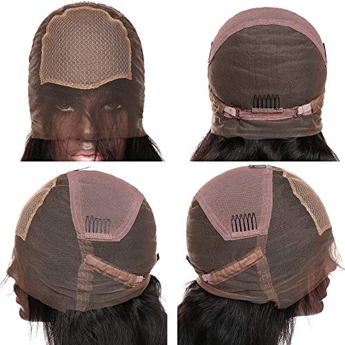 10"(25cm) Pelucas Mujer Pelo Natural [Brazilian Full Lace Front Wig] Human Hair 100% Remy Cabello Humano Brasileño 130% Densidad Rizadas Onduladas Cortas Body Wave (145g,Negro Natural)