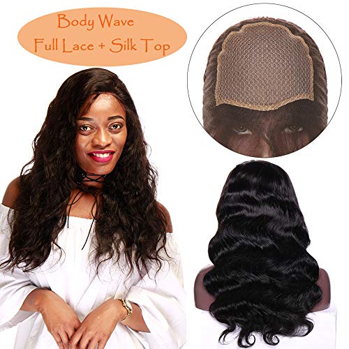 10"(25cm) Pelucas Mujer Pelo Natural [Brazilian Full Lace Front Wig] Human Hair 100% Remy Cabello Humano Brasileño 130% Densidad Rizadas Onduladas Cortas Body Wave (145g,Negro Natural)