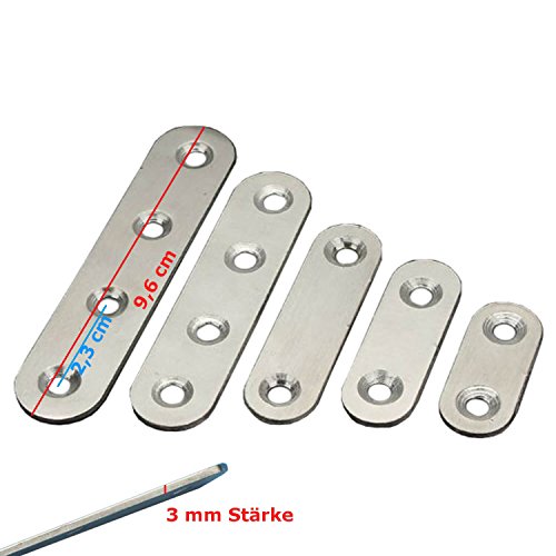 10x conectores planos de acero inoxidable conector de madera ideal para uso en interiores y exteriores - Placa perforada en 6 tamaños diferentes 40-160mm (96mm)