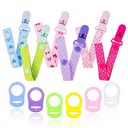 12 Chupetes de Clip Bebé con Anillo de Silicona Adaptador, Cadenas para Chupetes Chupetero Bebé Clips con Adorable Diseño, Unisex Dseño para Chicos y Chicas JAANY (6PC)