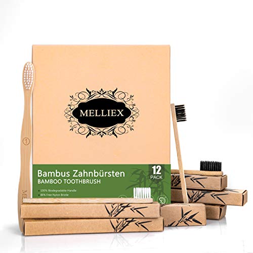 12 paquetes Cepillo de Dientes de Bambu, cepillo de dientes de madera Ecológicos Biodegradables con Cerdas Suaves para Adultos Niños