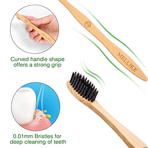 12 paquetes Cepillo de Dientes de Bambu, cepillo de dientes de madera Ecológicos Biodegradables con Cerdas Suaves para Adultos Niños