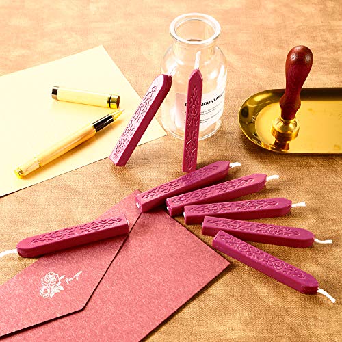 12 Piezas de Barras de Cera de Sello con Mechas Cera de Sellado de Manuscrito de Fuego Antiguo para Sello de Cera (Color Rojo Vino)