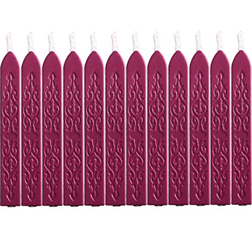 12 Piezas de Barras de Cera de Sello con Mechas Cera de Sellado de Manuscrito de Fuego Antiguo para Sello de Cera (Color Rojo Vino)