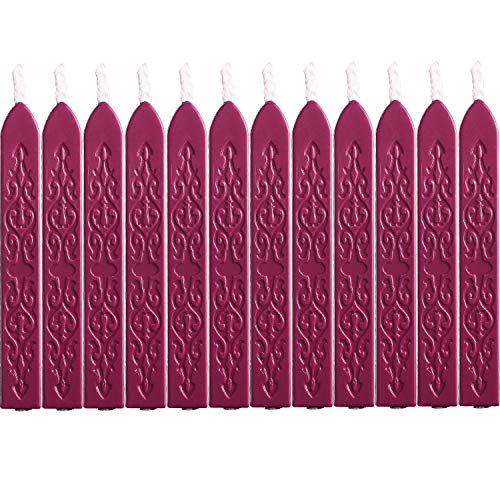 12 Piezas de Barras de Cera de Sello con Mechas Cera de Sellado de Manuscrito de Fuego Antiguo para Sello de Cera (Color Rojo Vino)
