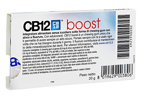 12 x CB12 Boost Azúcar Gratis Chicle Fuerte Menta 10 Piezas 20g