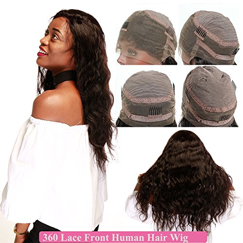 12"(30cm) 360 Lace Front Wig Human Hair Pelucas Mujer Pelo Natural Humano Cabello 100% Remy Body Wave Brazilian Lace Frontal 360 Encaje with Baby Hair Cortas Rizadas Negras (125g,#1B Negro Natural)