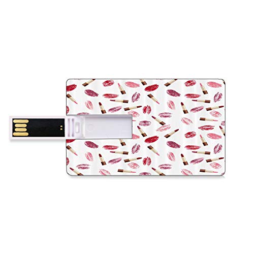 128G Unidades flash USB flash Productos cosméticos Forma de tarjeta de crédito bancaria Clave comercial U Disco de almacenamiento Memory Stick Beauty Theme Pink,borgoña,lápiz labial y patrón de beso,c