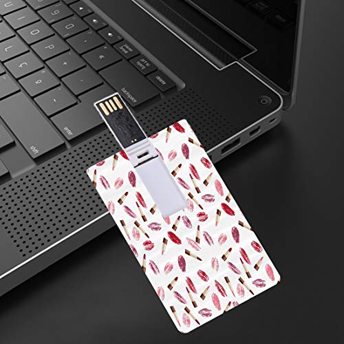 128G Unidades flash USB flash Productos cosméticos Forma de tarjeta de crédito bancaria Clave comercial U Disco de almacenamiento Memory Stick Beauty Theme Pink,borgoña,lápiz labial y patrón de beso,c