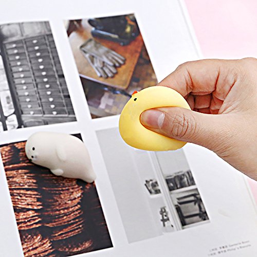 12Pcs Mini Kawaii suave Cat pollo cierre elástico Squishy juguete con caja mochi Squeeze Toy Stress Reliever+1 collar