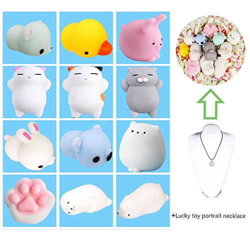 12Pcs Mini Kawaii suave Cat pollo cierre elástico Squishy juguete con caja mochi Squeeze Toy Stress Reliever+1 collar