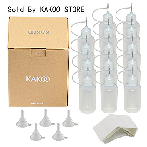 14 X 30ml de cuentagotas de dispensador de KAKOO de punto la botella plástico de gota de tubo para e líquido, hace DIY con 5pcs embudo pequeño y 30 pcs etiqueta de Pegatina para distinguir