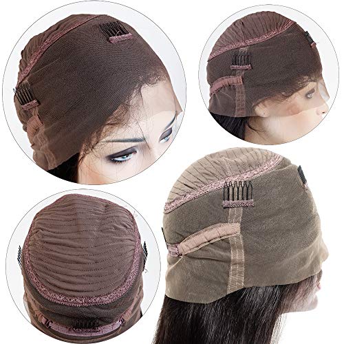 14"(35cm) 360 Lace Front Wig Human Hair Pelucas Mujer Pelo Natural Humano Cabello 100% Remy Straight Brazilian Lace Frontal 360 Encaje with Baby Hair Cortas Lisas Negras (145g,#1B Negro Natural)