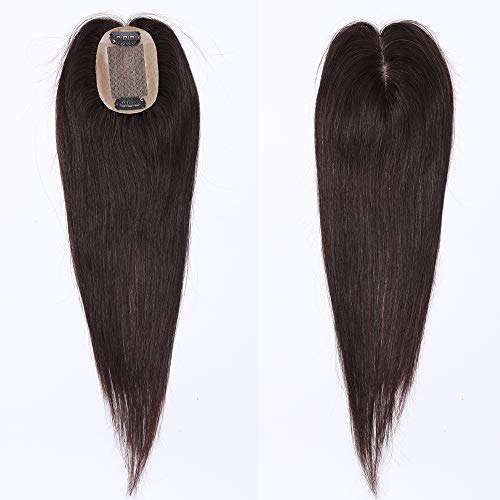 14"(35cm) Extensiones de Cabello Natural Clip Ideados para Ampliar el Volumen en La Parte Superior de La Cabeza 100% Remy Flequillo Postizo Pelo Humano Prótesis Capilares (#2 Castaño Oscuro)
