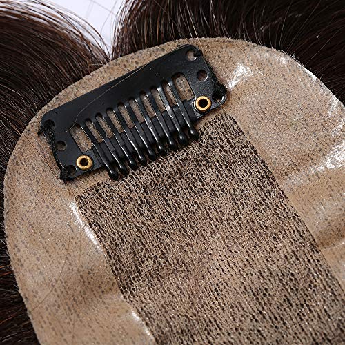 14"(35cm) Extensiones de Cabello Natural Clip Ideados para Ampliar el Volumen en La Parte Superior de La Cabeza 100% Remy Flequillo Postizo Pelo Humano Prótesis Capilares (#2 Castaño Oscuro)