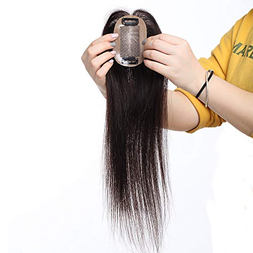 14"(35cm) Extensiones de Cabello Natural Clip Ideados para Ampliar el Volumen en La Parte Superior de La Cabeza 100% Remy Flequillo Postizo Pelo Humano Prótesis Capilares (#2 Castaño Oscuro)