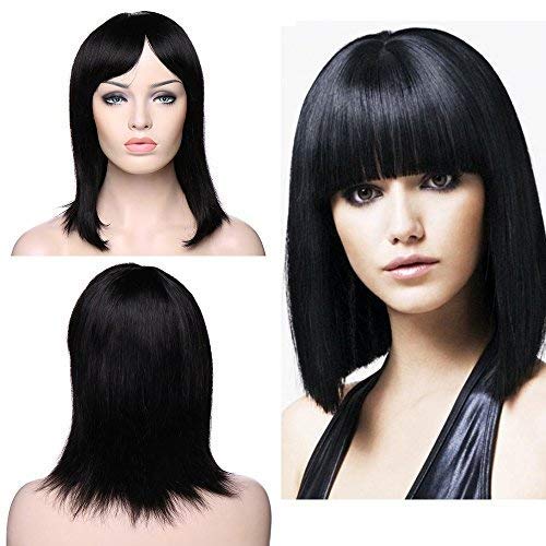 14"(35cm) Peluca Bob Mujer Pelo Natural Humano 100% Remy Pelucas Cortas Naturales Lisas Cabello Brasileño Brazilian Human Hair Wig Straight (#1B Negro Natural)