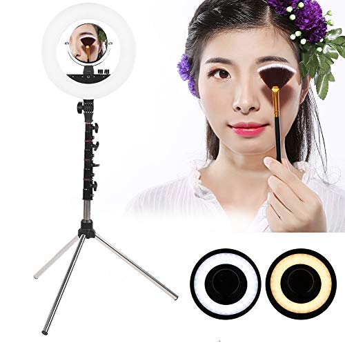14"Selfie Ring Light, Fotografía LED Regulable 2 Luz de Relleno cosmética Ajustable con Espejo y trípode Soporte Live Stream/Makeup Mini cámara LED Led Ringlight para Video Shooting/Fotografía(YO)