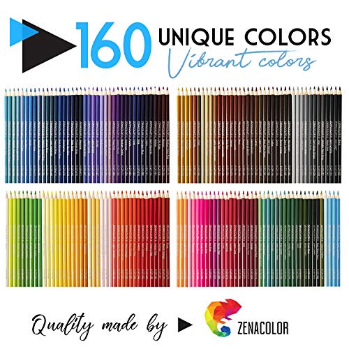 160 Lapices de Colores (Numerados) Zenacolor - Almacenamiento Fácil - Estuche Lapices dibujo profesional para Adultos y Niños - Ideal para Colorear, Mandalas Colorear Adultos, Material Escolar