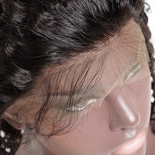 16"(40cm) Pelucas Mujer Pelo Natural Lace Front Wig Human Hair with Baby Hair Deep Wave 100% Remy Cabello Humano Brasileño 130% Densidad Largas Negras Rizadas Onduladas (170g,Negro Natural)