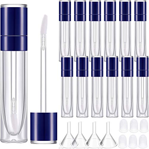 18 Piezas Tubos de Brillo de Labios de 8 ml Muestra de Lápiz Labial de Plástico Vacía Envase de Botella de Bálsamo Labial Recargable y 2 Embudo para Mujer Niña Cosmético, Líquido (Azul Oscuro)