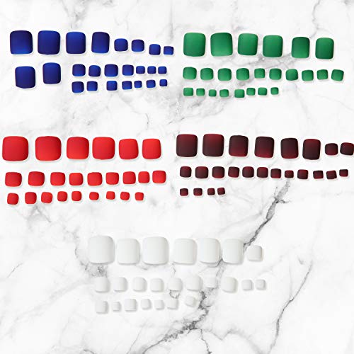 192 Uñas Cortas Cuadradas Uñas Postizas Coloridas de Mate Cubierta Completa Uñas de Pies Falsas Uñas de Pies de Acrílico de Color Sólido Puntas de Uñas Artificiales para Mujeres y Niñas, 8 Juegos