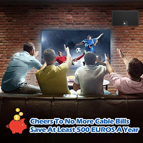 1byone Antena de TV de exteriores de 32dB con amplificador Antena aérea digital de TV Recepción de HDTV, DVB T / DVB T2 y señales analógicas, con filtro 4G LTE incorporado