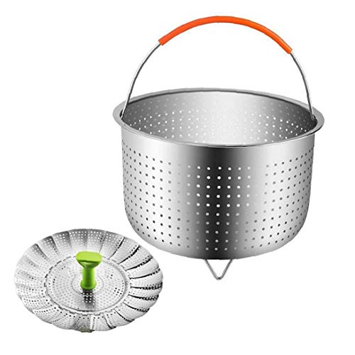 1pc Vapor del Acero Inoxidable Cesta con Silicio Manija Cookeo Accesorios para Olla De Presión Compatible con La Mayoría De Ollas De Presión Ideal para Cocinar Al Vapor Verduras 21.5cm Diámetro
