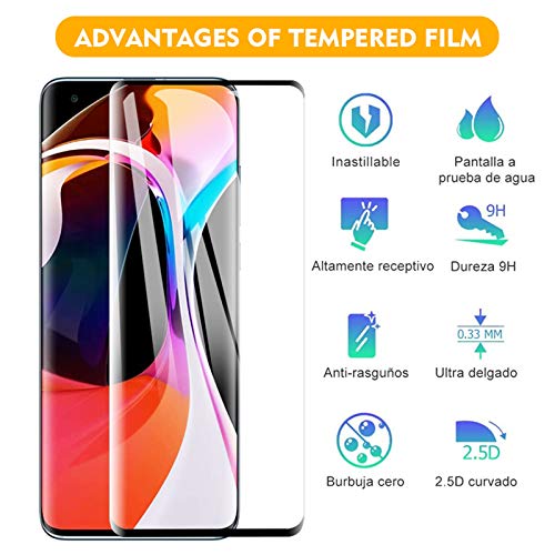 [2 Pack] Amonke Protector de Pantalla para Xiaomi Mi 10 / Mi 10 Pro Cristal Templado, 3D Curvado Completa Cobertura, 9H Dureza Alta Definicion Vidrio Templado Screen Protector para Mi 10 / Mi 10 Pro