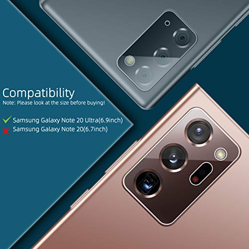 [2 Pack] Protector de Pantalla para Samsung Galaxy Note 20 Ultra 5G / 4G 6.9 Pulgada + [2 Pack] Protector de Lente de Cámara Cristal Templado, [Sin Burbujas] HD Film [Flexible] Vidrio Templado