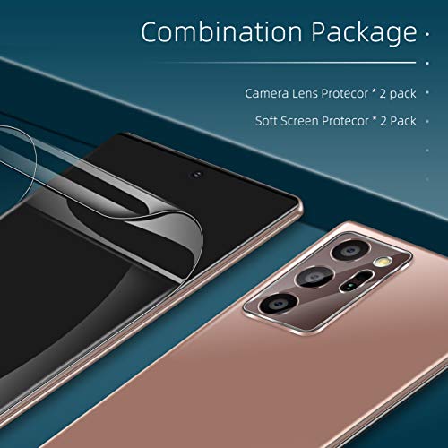 [2 Pack] Protector de Pantalla para Samsung Galaxy Note 20 Ultra 5G / 4G 6.9 Pulgada + [2 Pack] Protector de Lente de Cámara Cristal Templado, [Sin Burbujas] HD Film [Flexible] Vidrio Templado