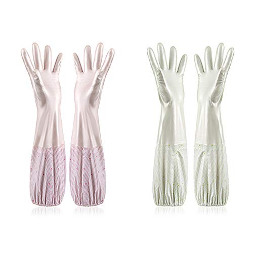 2 pares de guantes de cuero y terciopelo para limpieza de la boca de la viga de lavado de las mujeres guantes de goma