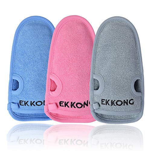 2 Pieza guantes exfoliantes, hecho de fibra de carbón de bambú natural, limpiar euerpo, exfoliación, masajee, spa, anti celulitis, obtener piel suave (azul)